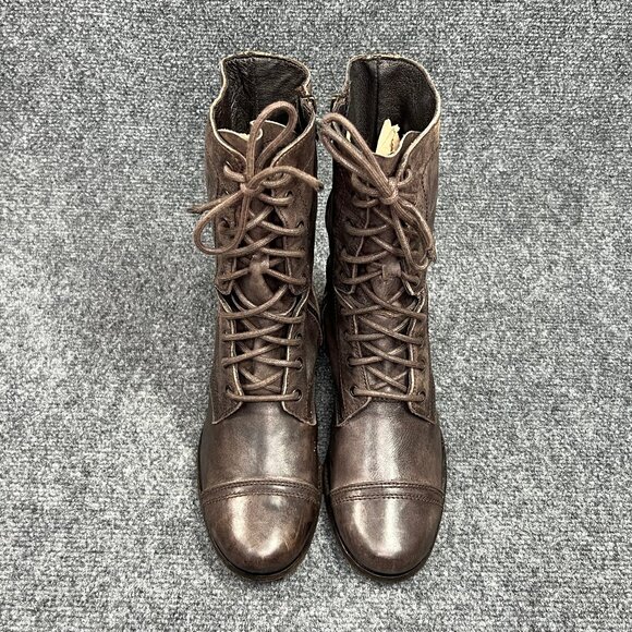 All Saints Spitalfields boots Women's 8 Rustic Brown Leather Moto Combat Lace Up - Picture 3 of 14